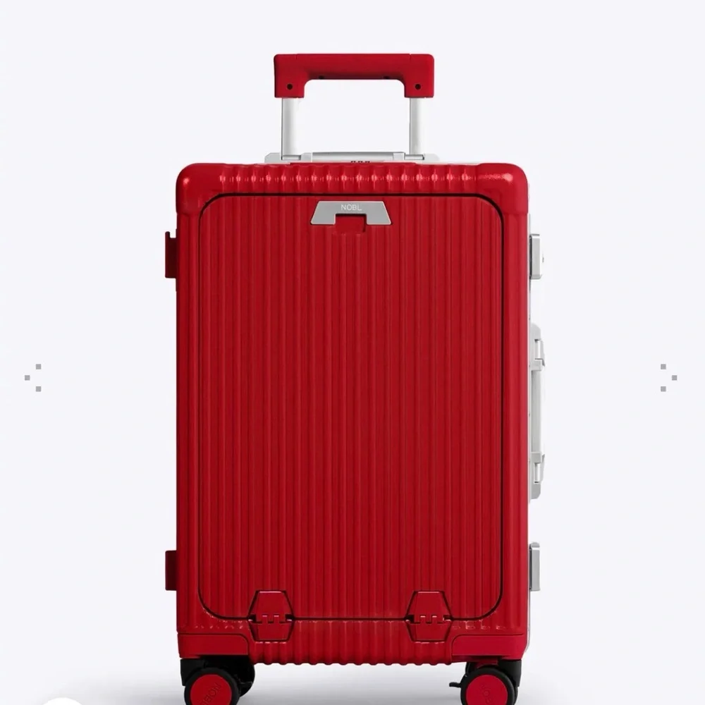 Red Carry-On Spinner Suitcase with Front Pocket - Picture 3 of 6